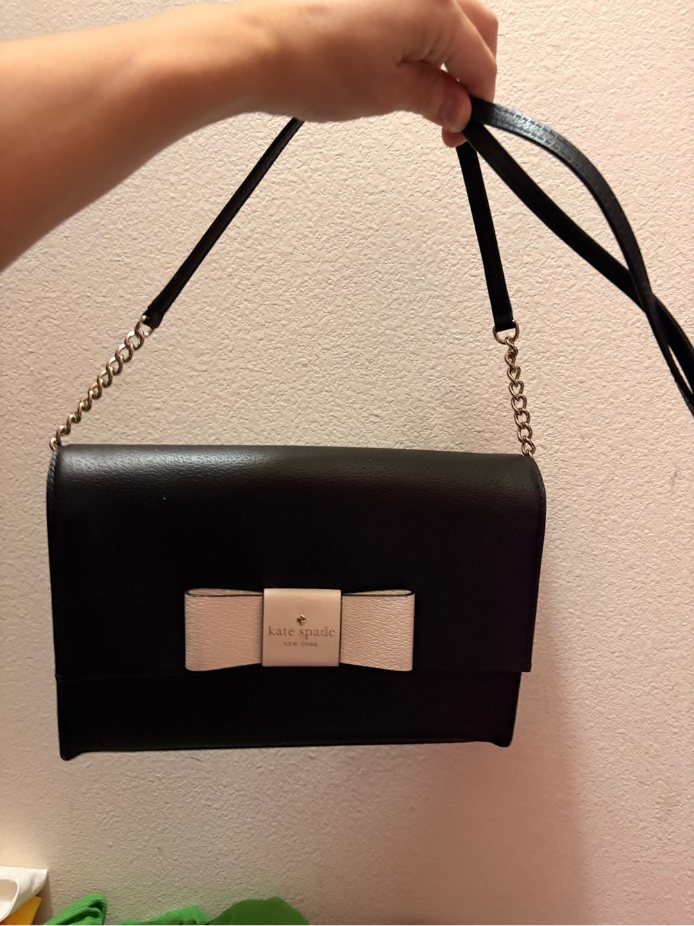 kate spade Black Leather Crossbody with Cream Bow - Picture 1 of 5